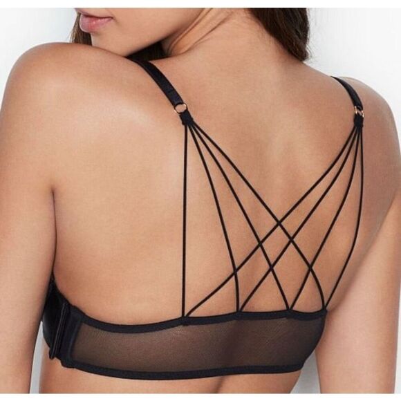 Victorias Secret Sexy Luxe Lingerie Starburst Unlined Plunge Strappy Bra 32DD Ne - Picture 7 of 8